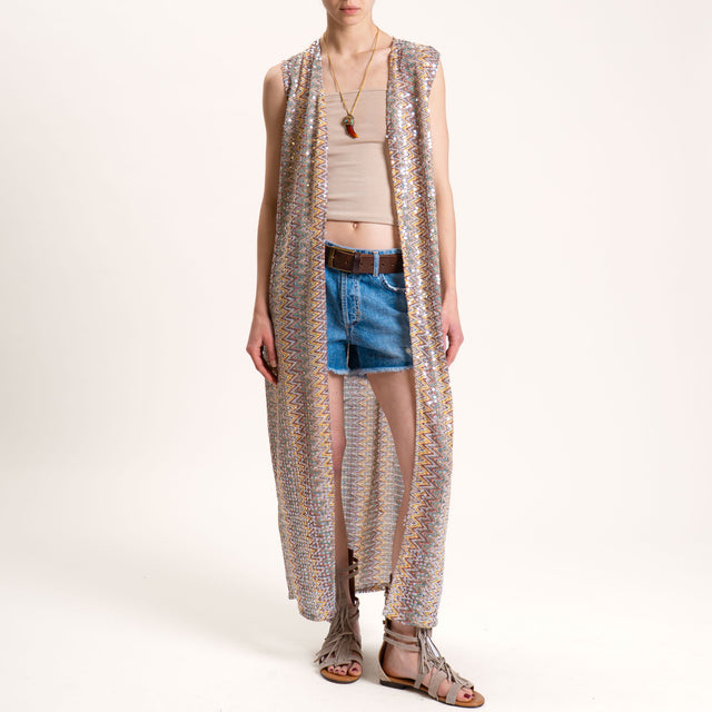 Souvenir-Gilet fantasia geometrica con paillettes - sand/acqua/senape
