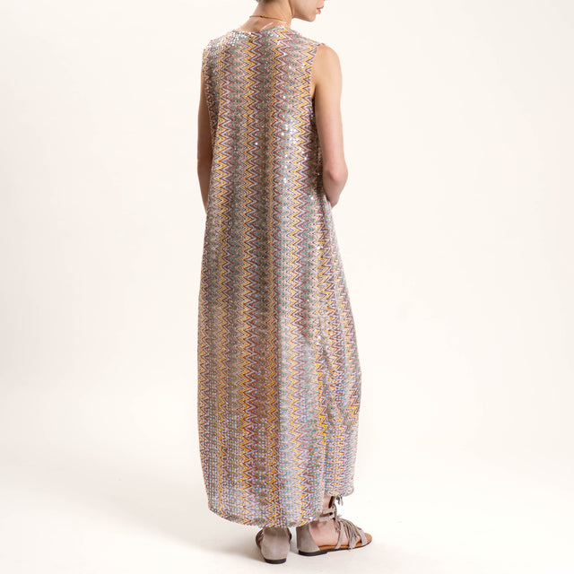 Souvenir-Gilet fantasia geometrica con paillettes - sand/acqua/senape