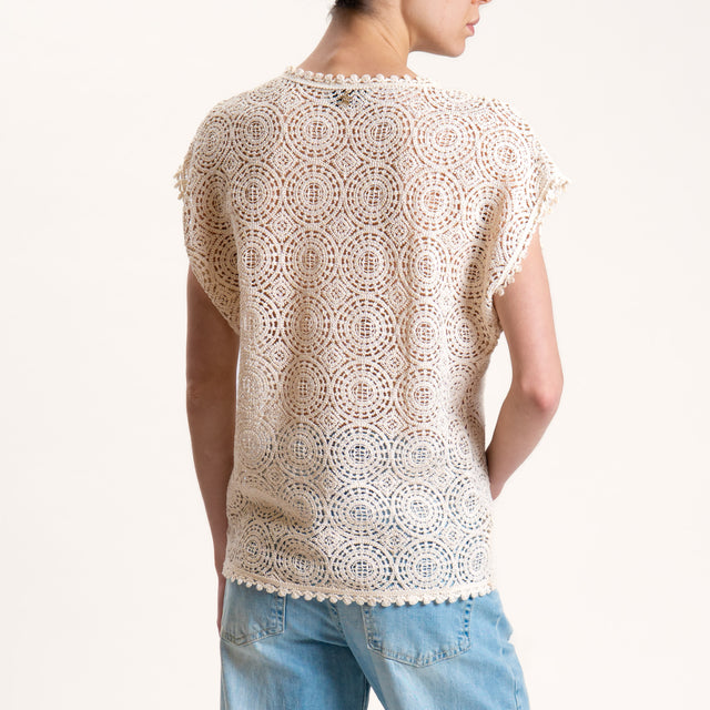 Souvenir-Maglia crochet scollo v - ecru'