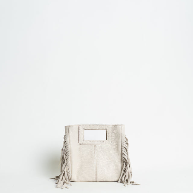 W by Whitemood-Mini borsa a mano con frange laterali - gesso
