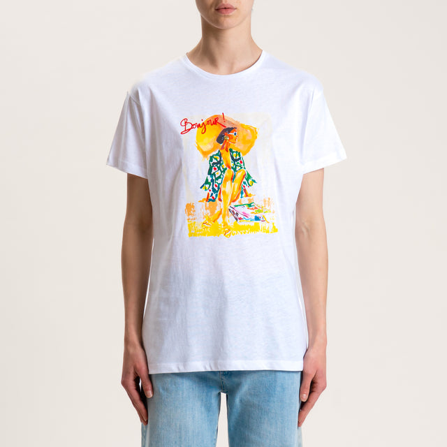 Souvenir-T-shirt stampa "BONJOUR" - Bianco