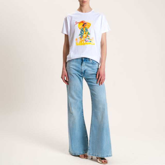 Souvenir-T-shirt stampa "BONJOUR" - Bianco