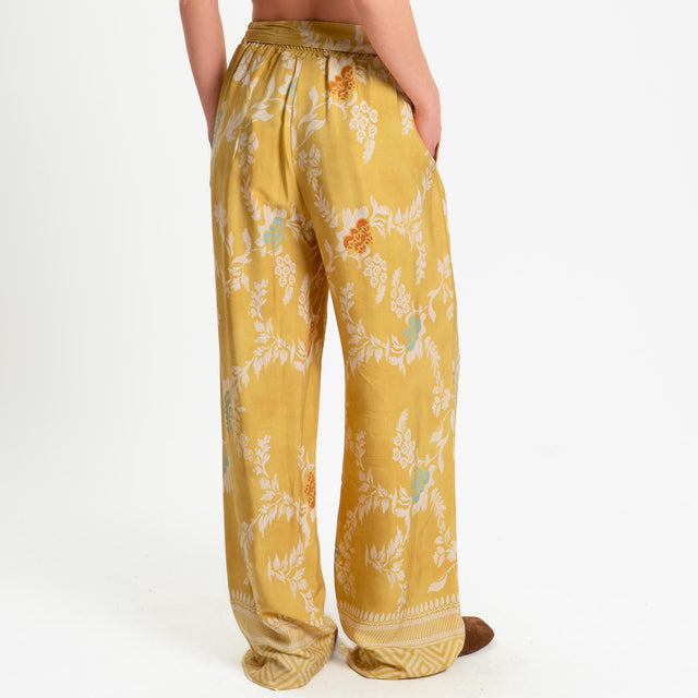 Wu'side-Pantalone fantasia floreale con coulisse - giallo/sand