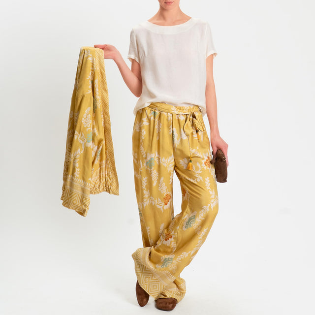 Wu'side-Pantalone fantasia floreale con coulisse - giallo/sand