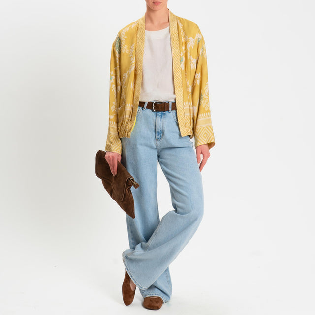 Wu'side-Kimono bomber fantasia floreale con tasche - giallo/sand