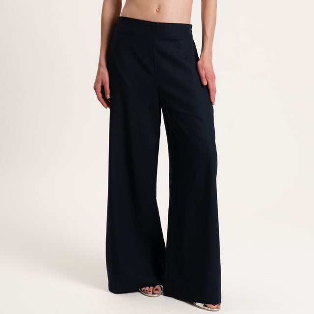 Haveone-Pantalone misto lino elastico dietro - Nero
