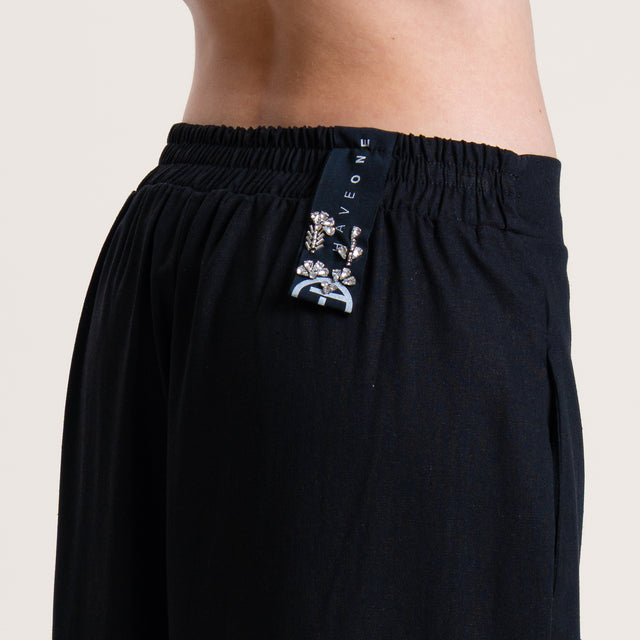 Haveone-Pantalone misto lino elastico dietro - Nero