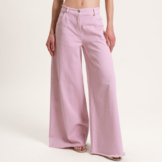 Souvenir-Pantalone wide leg sfrangiato - cipria