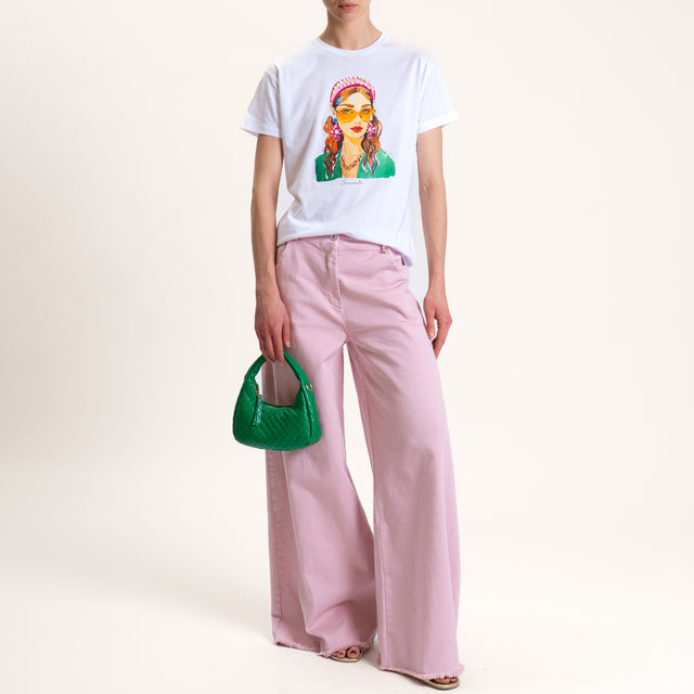 Souvenir-Pantalone wide leg sfrangiato - cipria