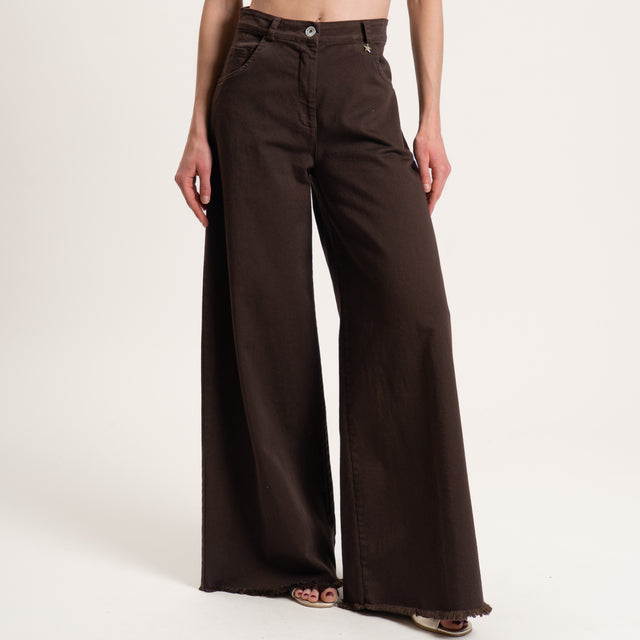 Souvenir-Pantalone wide leg sfrangiato - moka