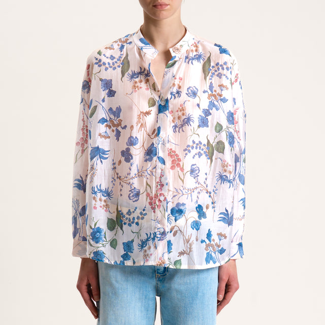 Zeroassoluto-Camicia MINA mussola lyocell a scatola collo coreana - floreale burro/avio/salvia