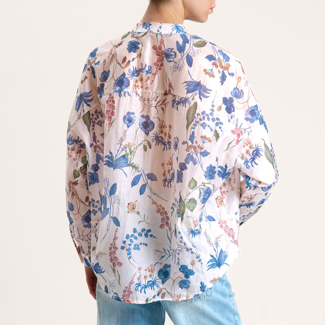 Zeroassoluto-Camicia MINA mussola lyocell a scatola collo coreana - floreale burro/avio/salvia