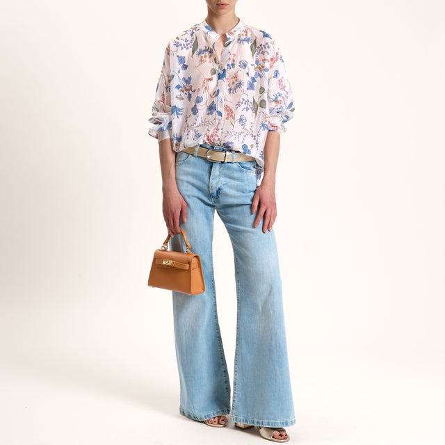 Zeroassoluto-Camicia MINA mussola lyocell a scatola collo coreana - floreale burro/avio/salvia