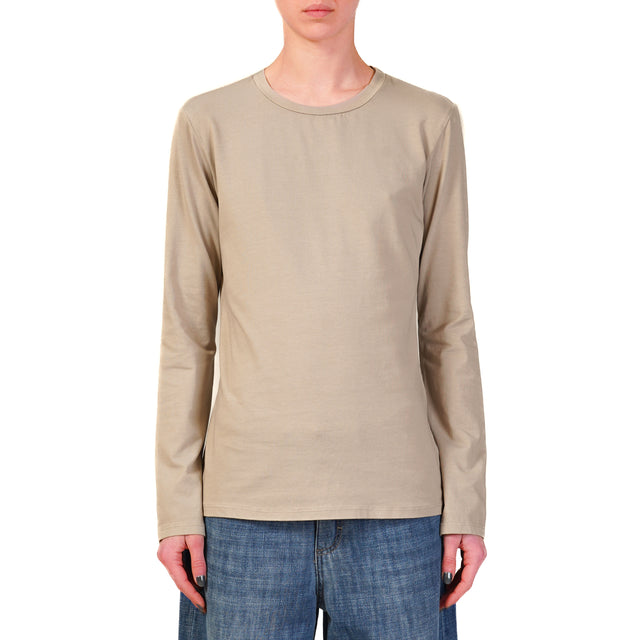 Zeroassoluto-T-shirt girocollo cotone elasticizzato - taupe