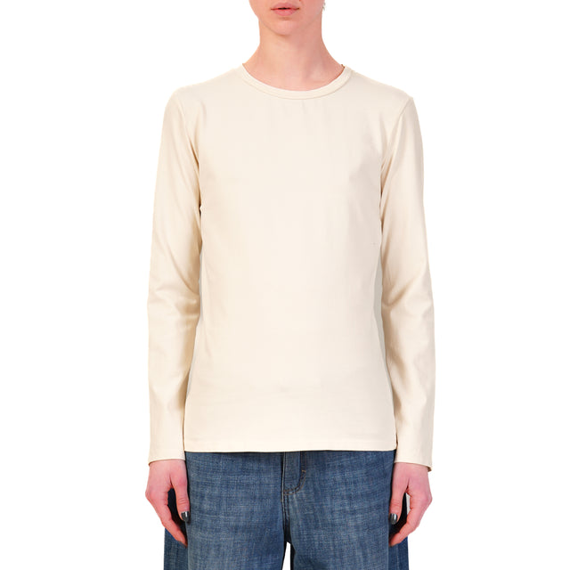 Zeroassoluto-T-shirt girocollo cotone elasticizzato - burro