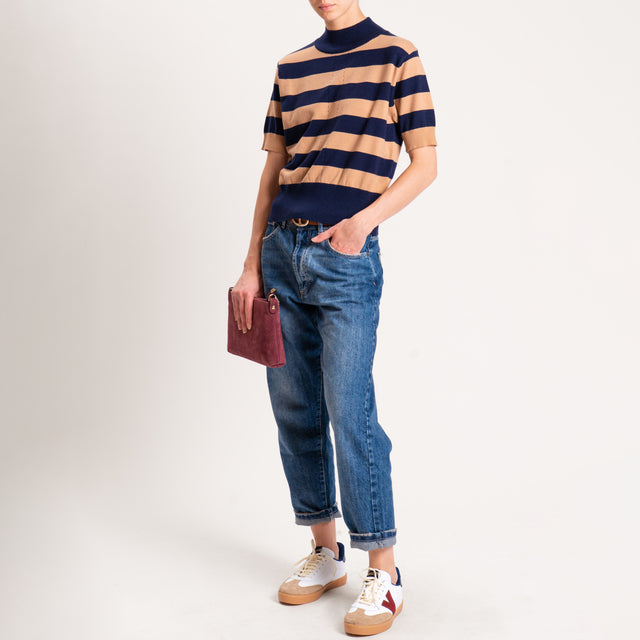 Motel-Maglia righe collo montato - blu/cammello