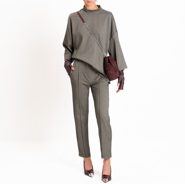 Tensione in-Pantalone pied de poule con cintura - nero/beige