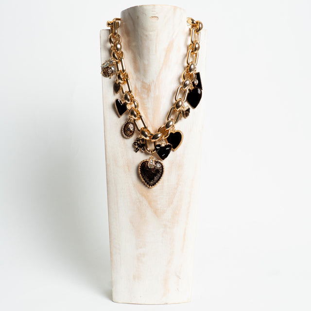 W by Whitemood-Collana catena ciondoli cuore - gold/nero