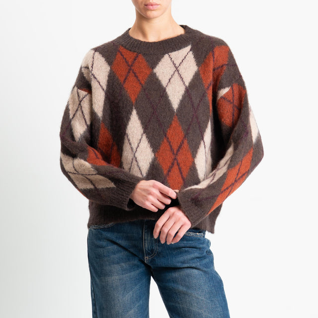 Tensione in-Maglia rombi argyle misto alpaca - moro/camel/bruciato