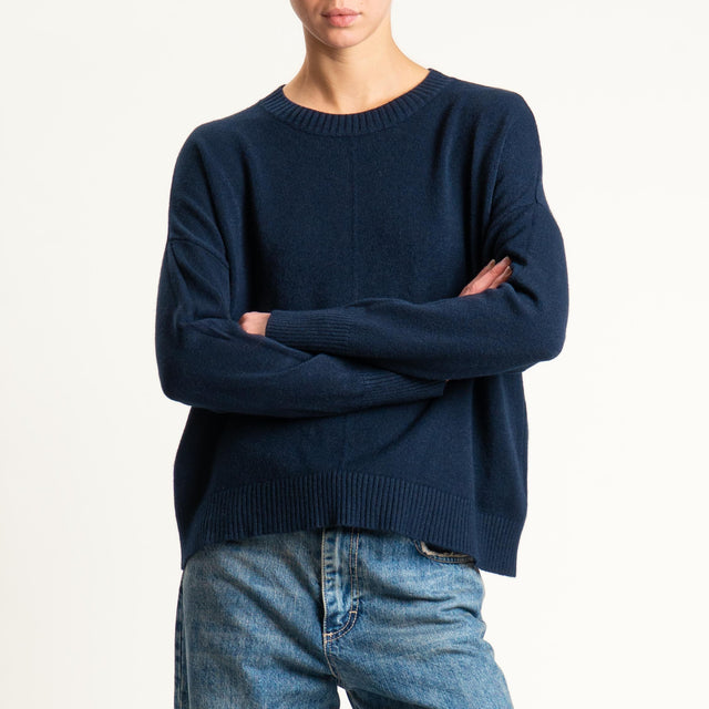 Zeroassoluto-Maglia scatola girocollo riga centrale - blu