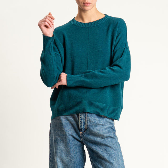 Zeroassoluto-Maglia scatola girocollo riga centrale - verde bottiglia