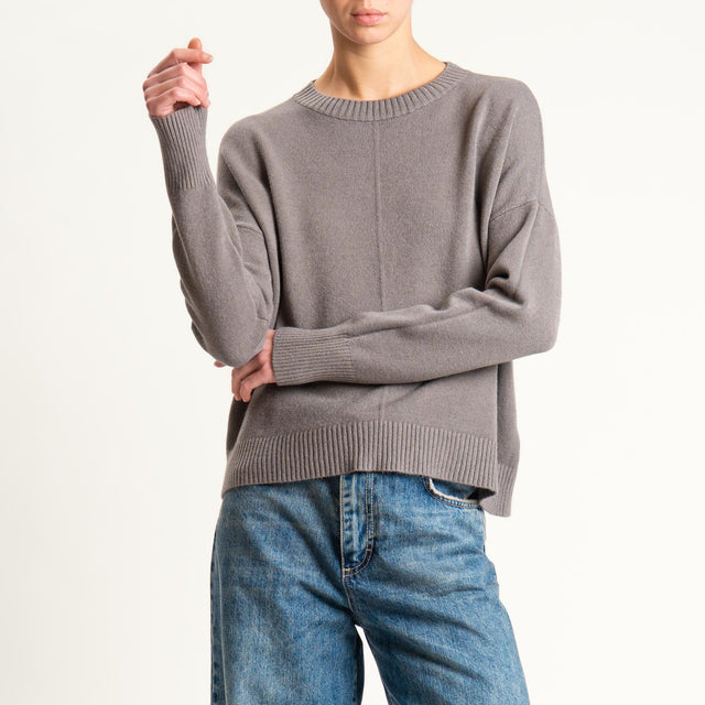 Zeroassoluto-Maglia scatola girocollo riga centrale - taupe