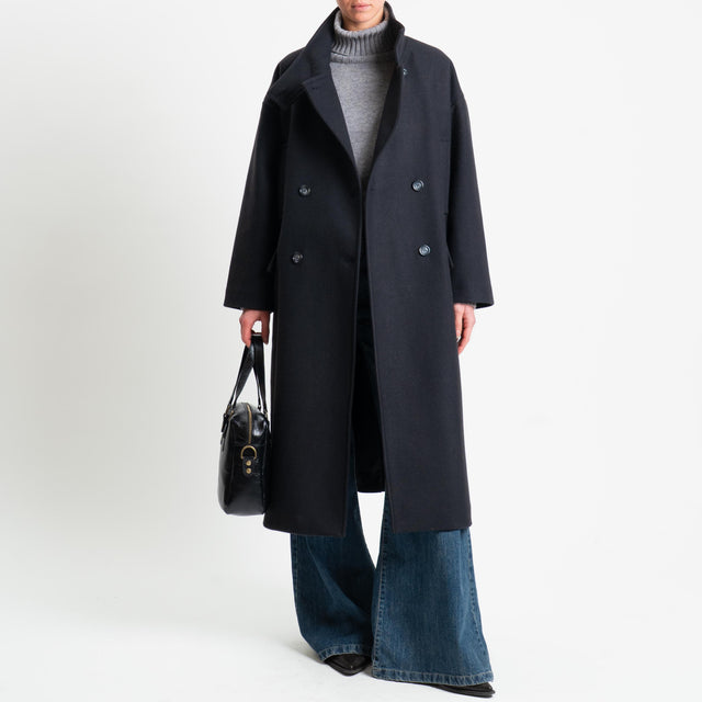 Vicolo-Cappotto doppio petto misto lana - nero
