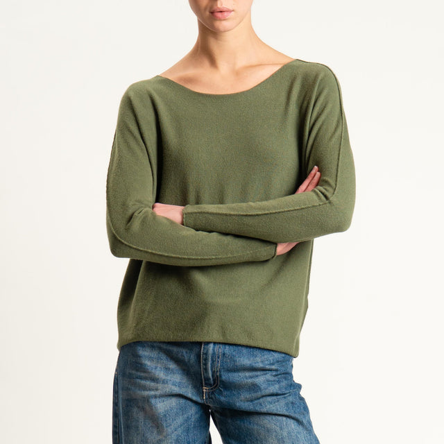Zeroassoluto-Maglia girocollo spacchi laterali - militare