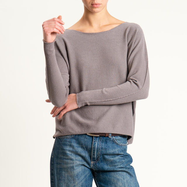 Zeroassoluto-Maglia girocollo spacchi laterali - taupe