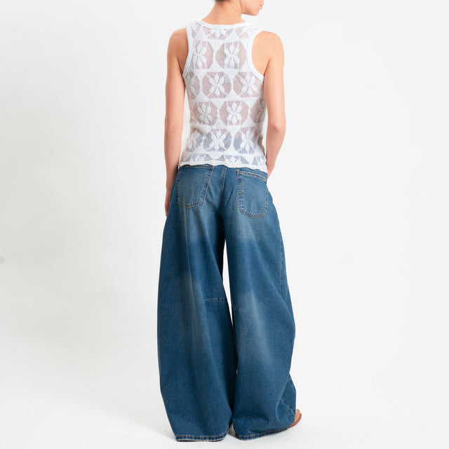 Zeroassoluto-Top a costine crochet dietro - bianco