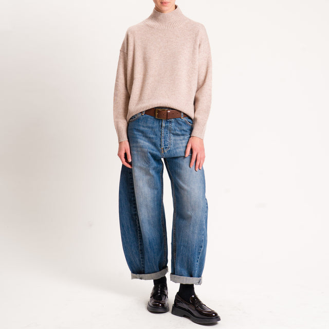 Tensione in-Maglia 100 % lana collo montato - beige melange