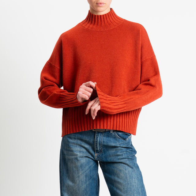 Zeroassoluto-Maglia collo montato bordi a coste - ruggine