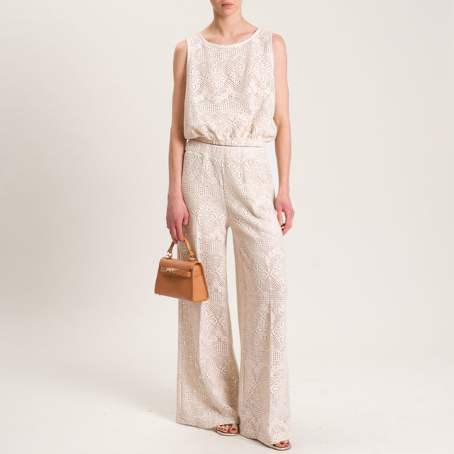 Vicolo-Pantalone crochet elastico in vita - burro