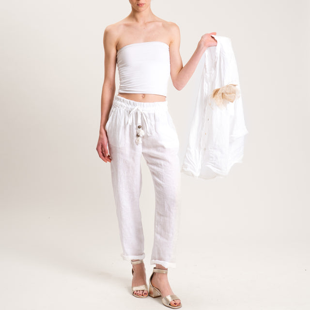 Motel-Pantalone in lino con coulisse - bianco