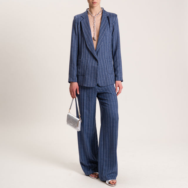 Zeroassoluto-Pantalone BELY gessato straight - blu