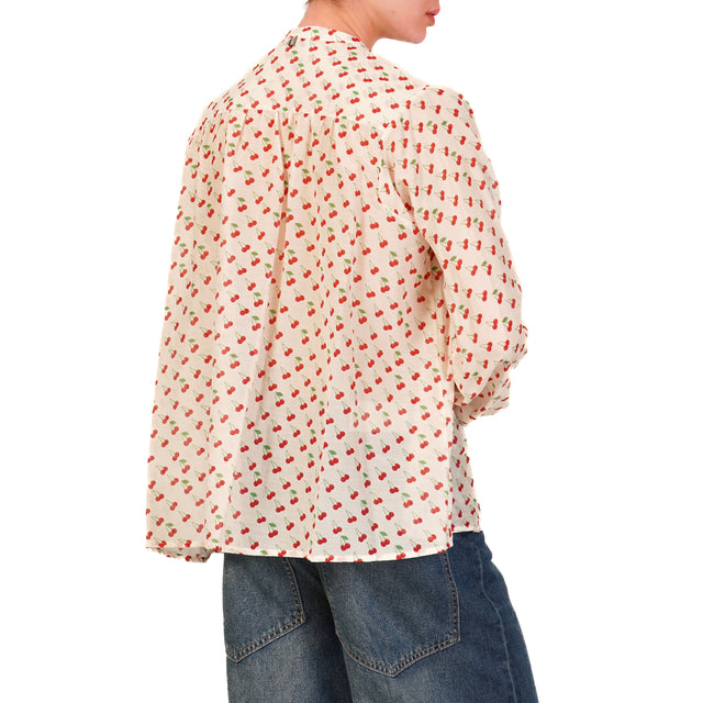 Dixie-Camicia mussola fantasia cherry - burro/rosso