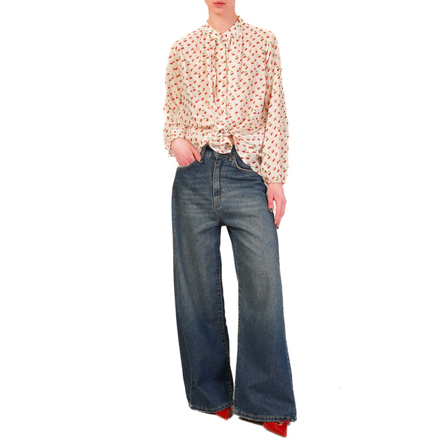 Dixie-Camicia mussola fantasia cherry - burro/rosso