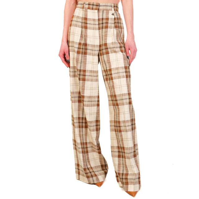 Dixie-Pantalone quadri con pinces - beige/burro/cuoio