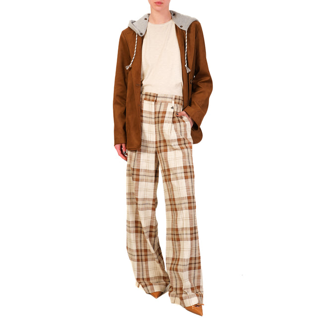 Dixie-Pantalone quadri con pinces - beige/burro/cuoio