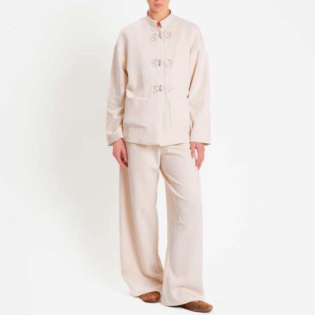 Tensione in-Pantalone wide leg elastico in vita - avorio