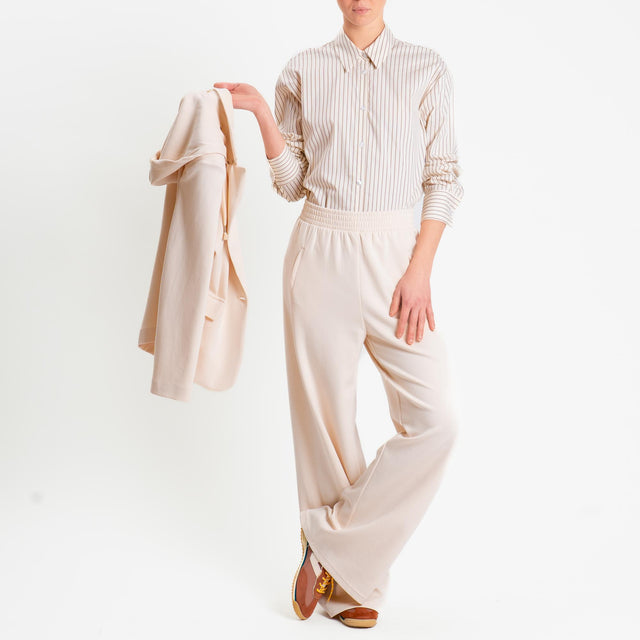 Tensione in-Pantalone wide leg elastico in vita - avorio