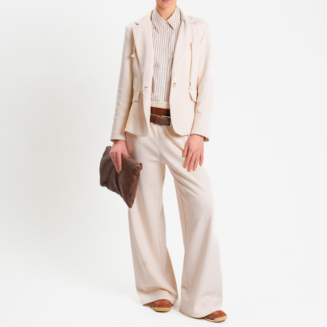 Tensione in-Pantalone wide leg elastico in vita - avorio