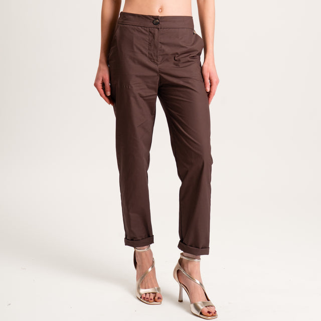 Souvenir-Pantalone popeline elastico dietro - cioccolato