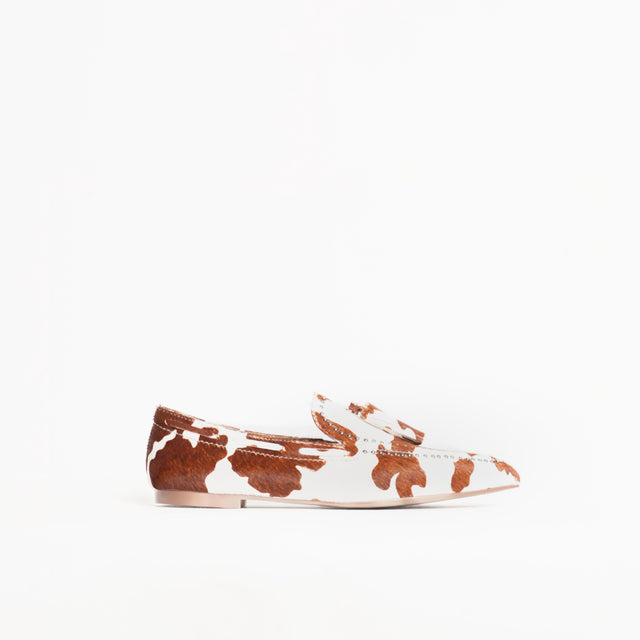 Ovyè-Mocassino cavallino cow print - latte/marrone
