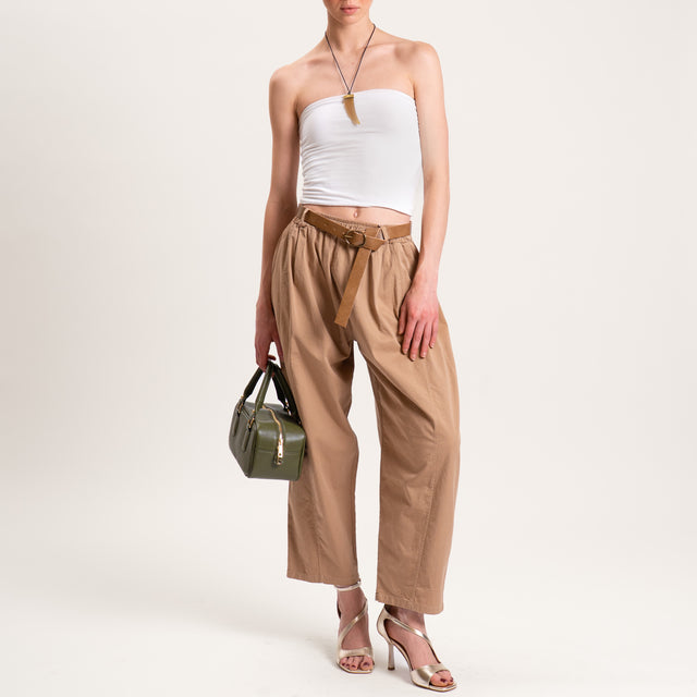 Motel-Pantalone balloon tela leggera cotone elasticizzato - avena