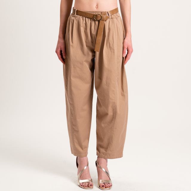 Motel-Pantalone balloon tela leggera cotone elasticizzato - avena