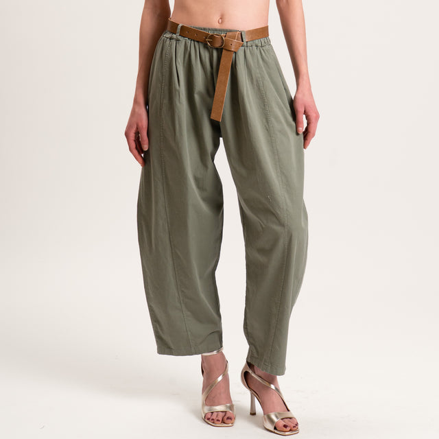 Motel-Pantalone balloon tela leggera cotone elasticizzato - rosmarino