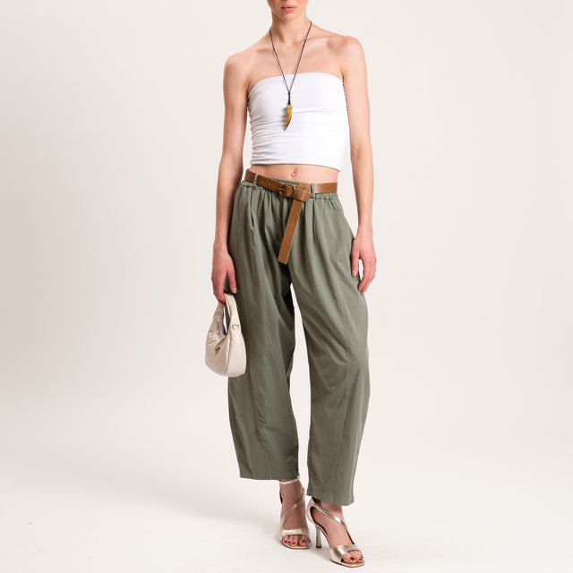 Motel-Pantalone balloon tela leggera cotone elasticizzato - rosmarino