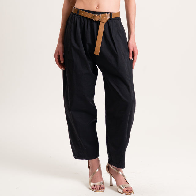 Motel-Pantalone balloon tela leggera cotone elasticizzato - nero