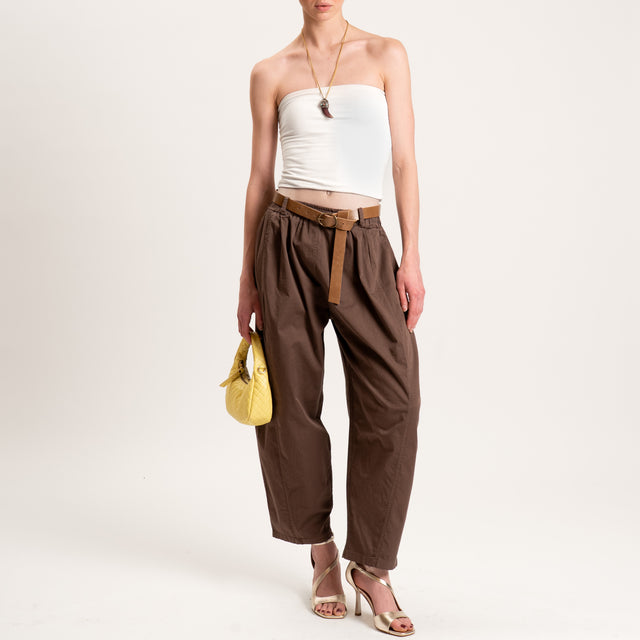 Motel-Pantalone balloon tela leggera cotone elasticizzato - cioccolato